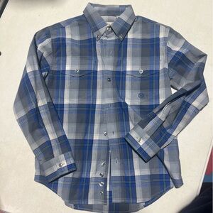 Roper Boys Gray and Blue Plaid Button Down Shirt
